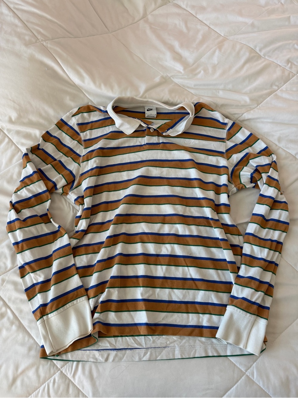 Nike Striped Polo in White, Brown, Blue & Green